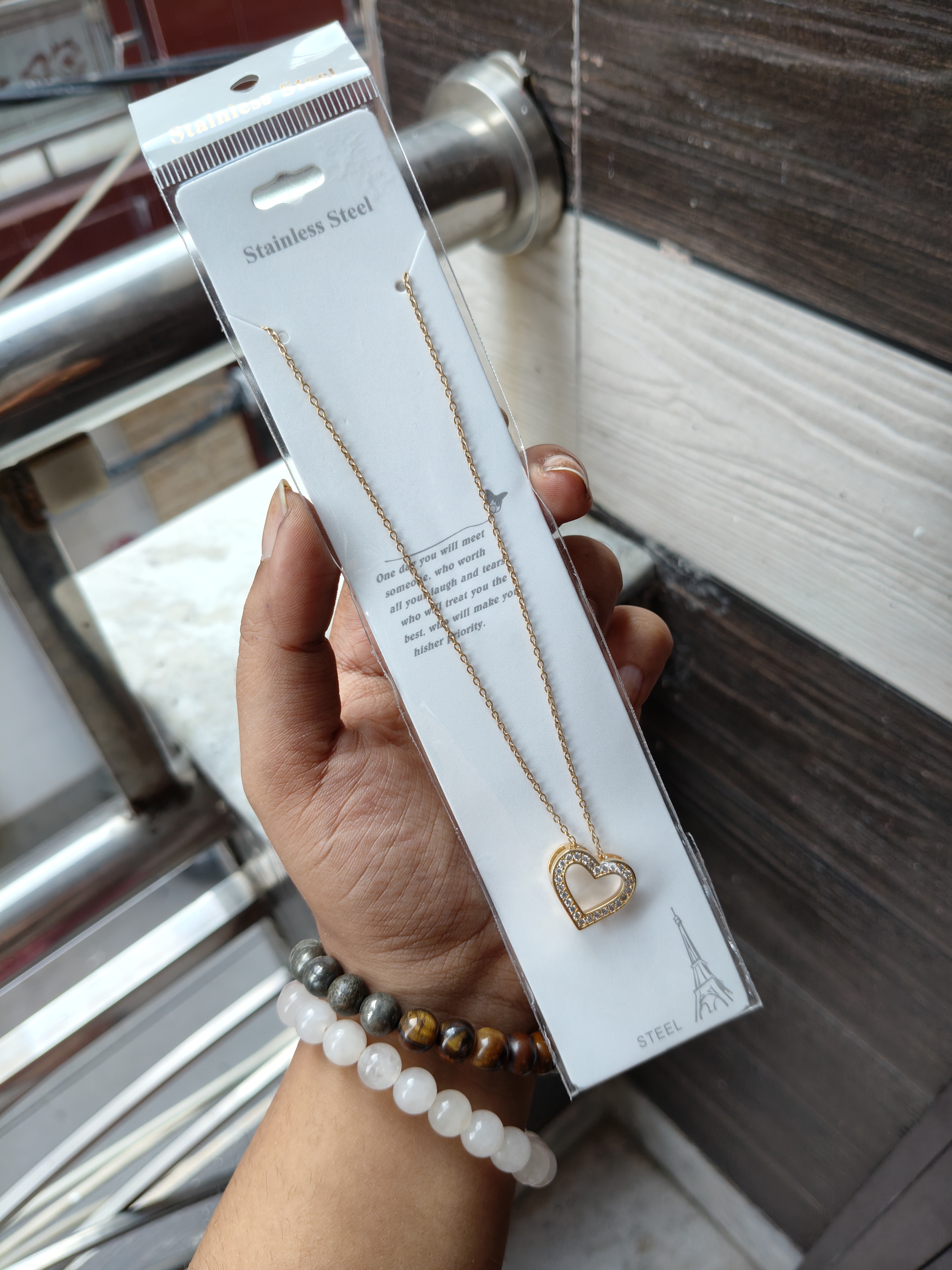 Anti-Tarnish Heart Stone Pendant 