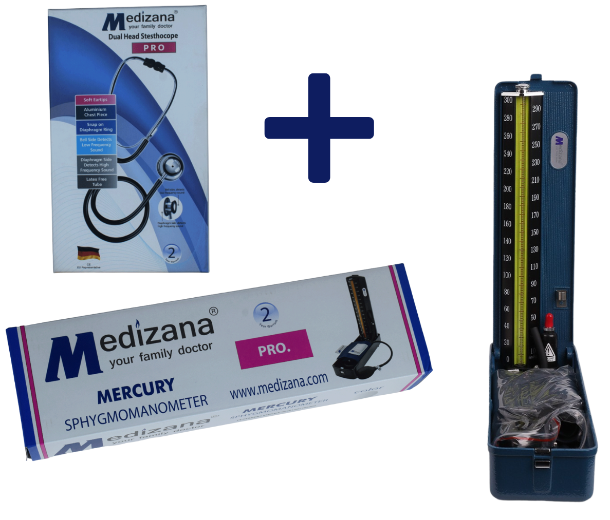 Medizana Mercury Sphygmomanometer + Light Weight Stethoscope 