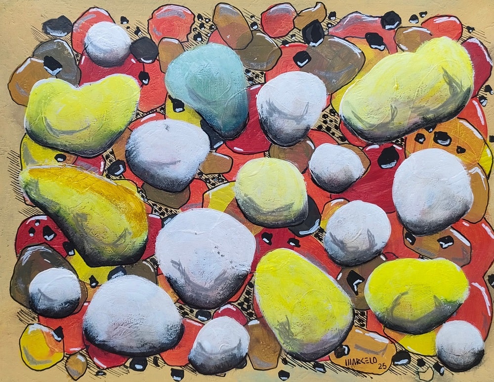 Piedras de colores en fondo Rojo