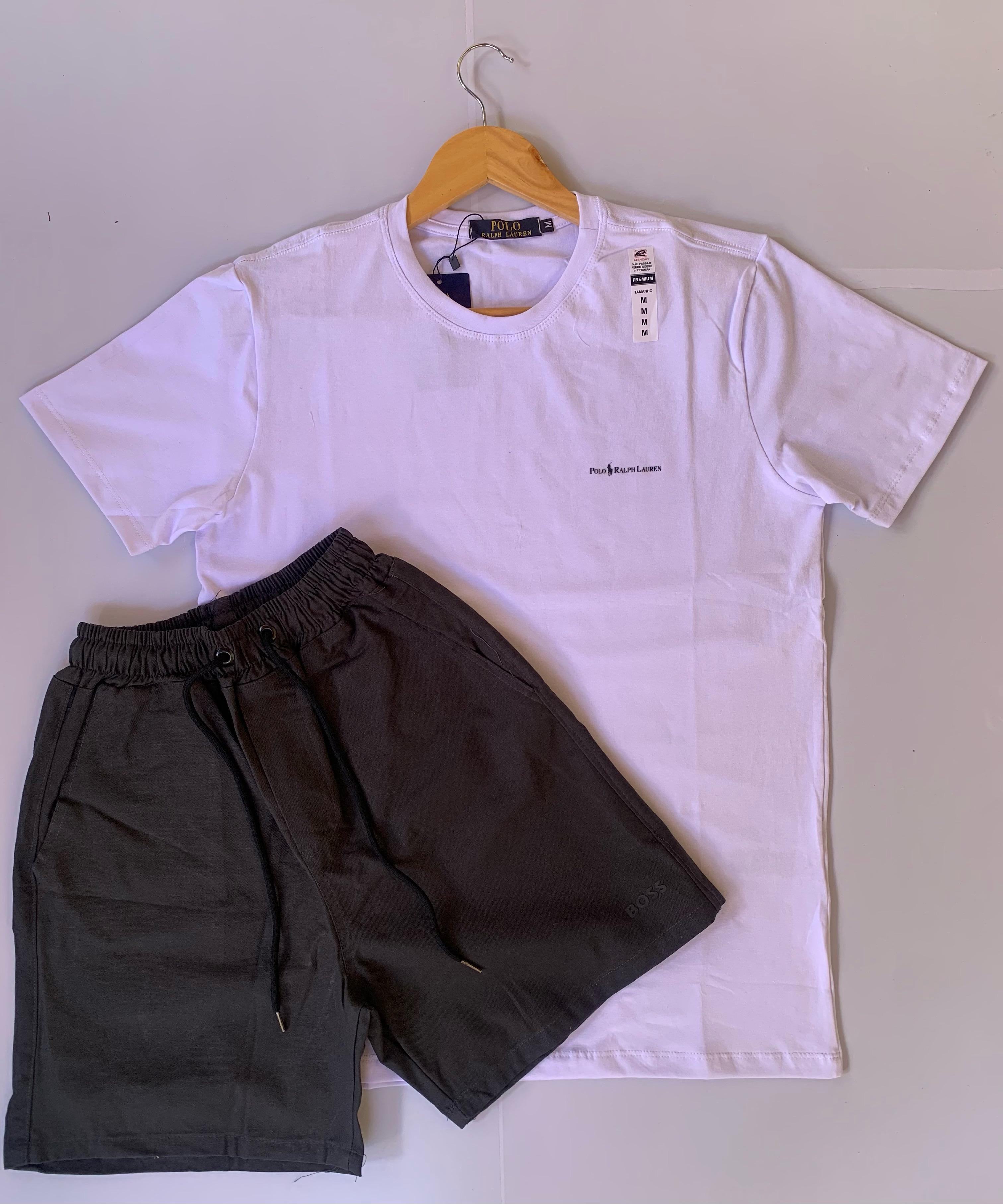 Kit - Short sarja marrom - Tamanho: M + Camisa básica branca - Tamanho: M