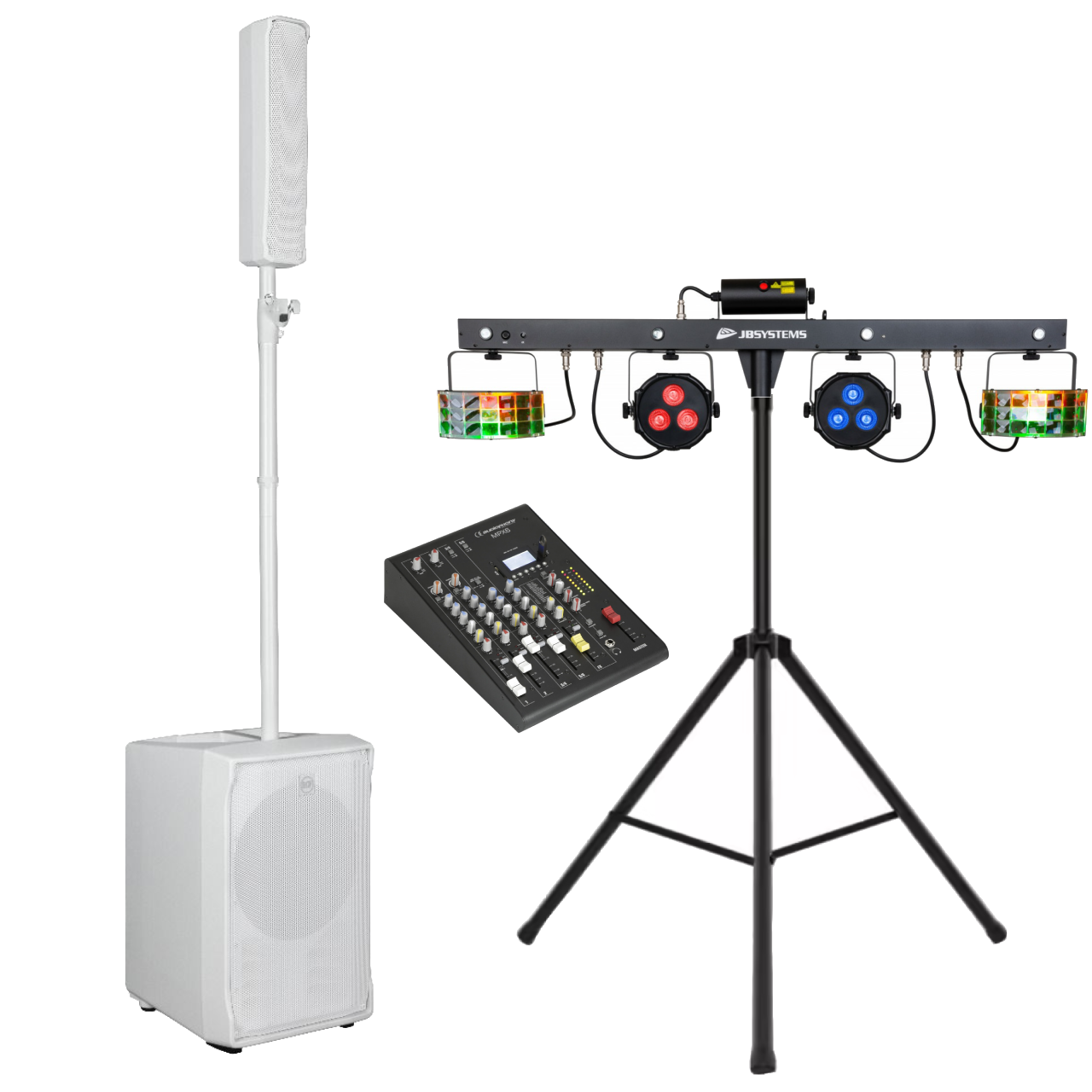 Pack Sono jusqu'à 80 personnes (Sono + Table de mixage + Jeu de lumière)