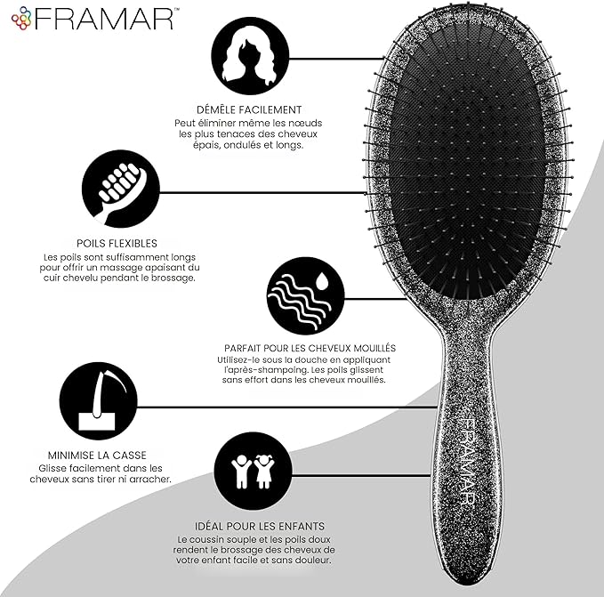 Brosse à cheveux Framar Black Viral Glitter