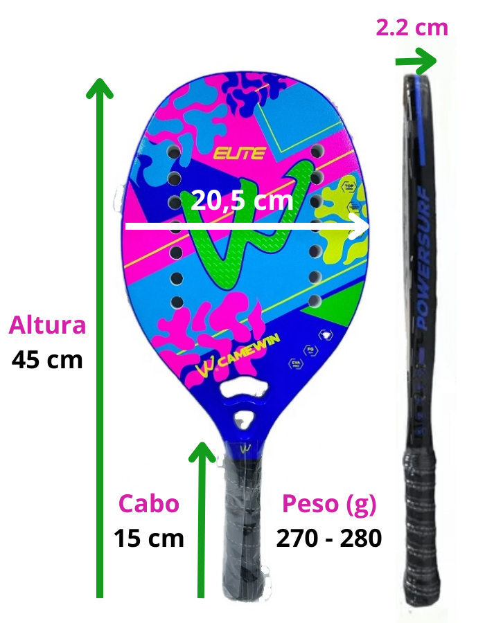 Raquete De Tênis De Praia 50% Fibra De Carbono 270g Camewin Elite Tour Infantil