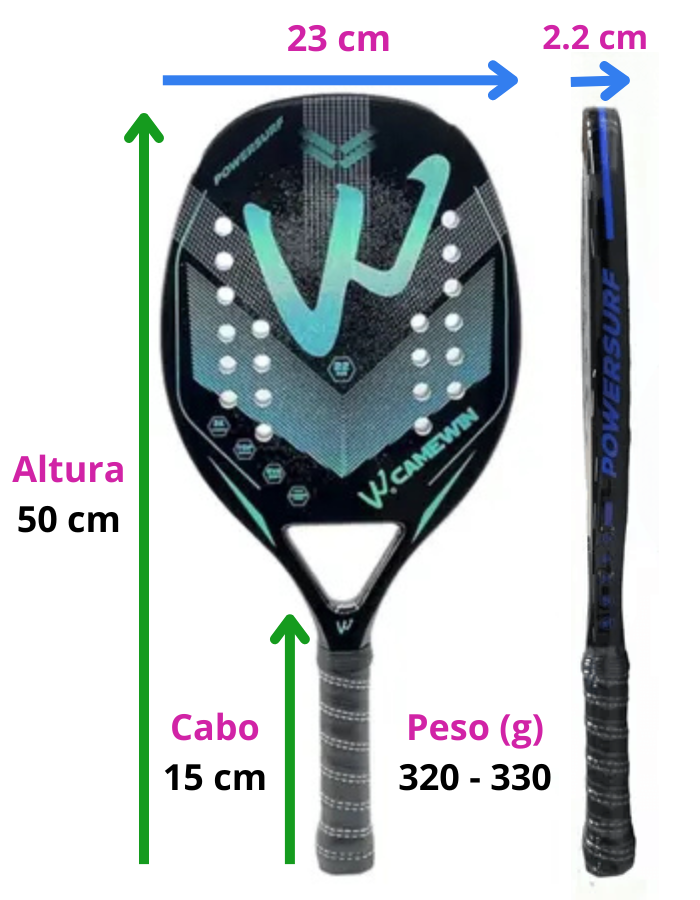 Raquete de Tênis de Praia Camewin Fibra de Carbono 3k Especial 2023 Cor Holografica Azul