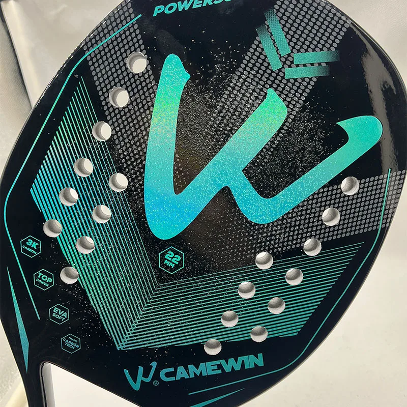 Raquete de Tênis de Praia Camewin Fibra de Carbono 3k Especial 2023 Cor Holografica Azul