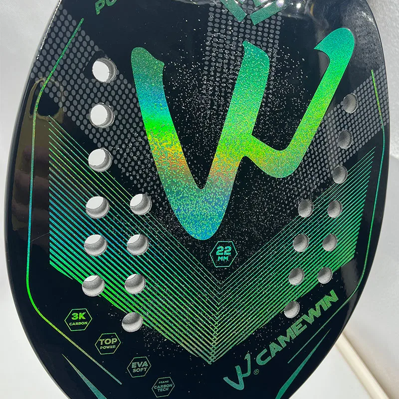 Raquete de Tênis de Praia Camewin Fibra de Carbono 3k Especial 2023 Cor Holográfica Verde
