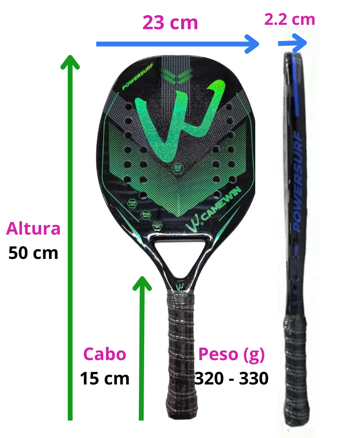Raquete de Tênis de Praia Camewin Fibra de Carbono 3k Especial 2023 Cor Holográfica Verde