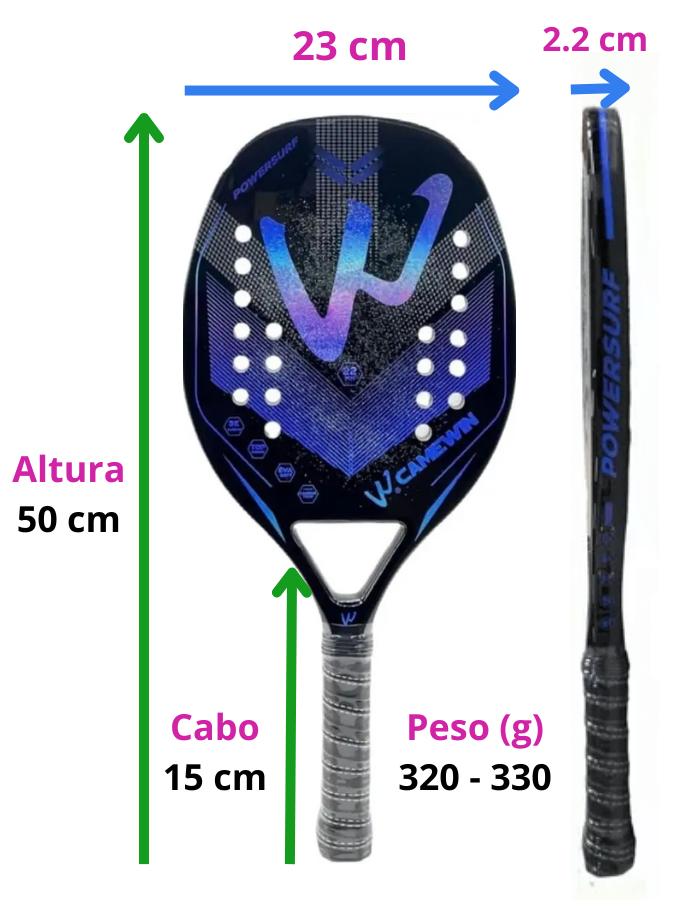 Raquete de Tênis de Praia Camewin Fibra de Carbono 3k Especial 2023 Cor Holográfica Roxa