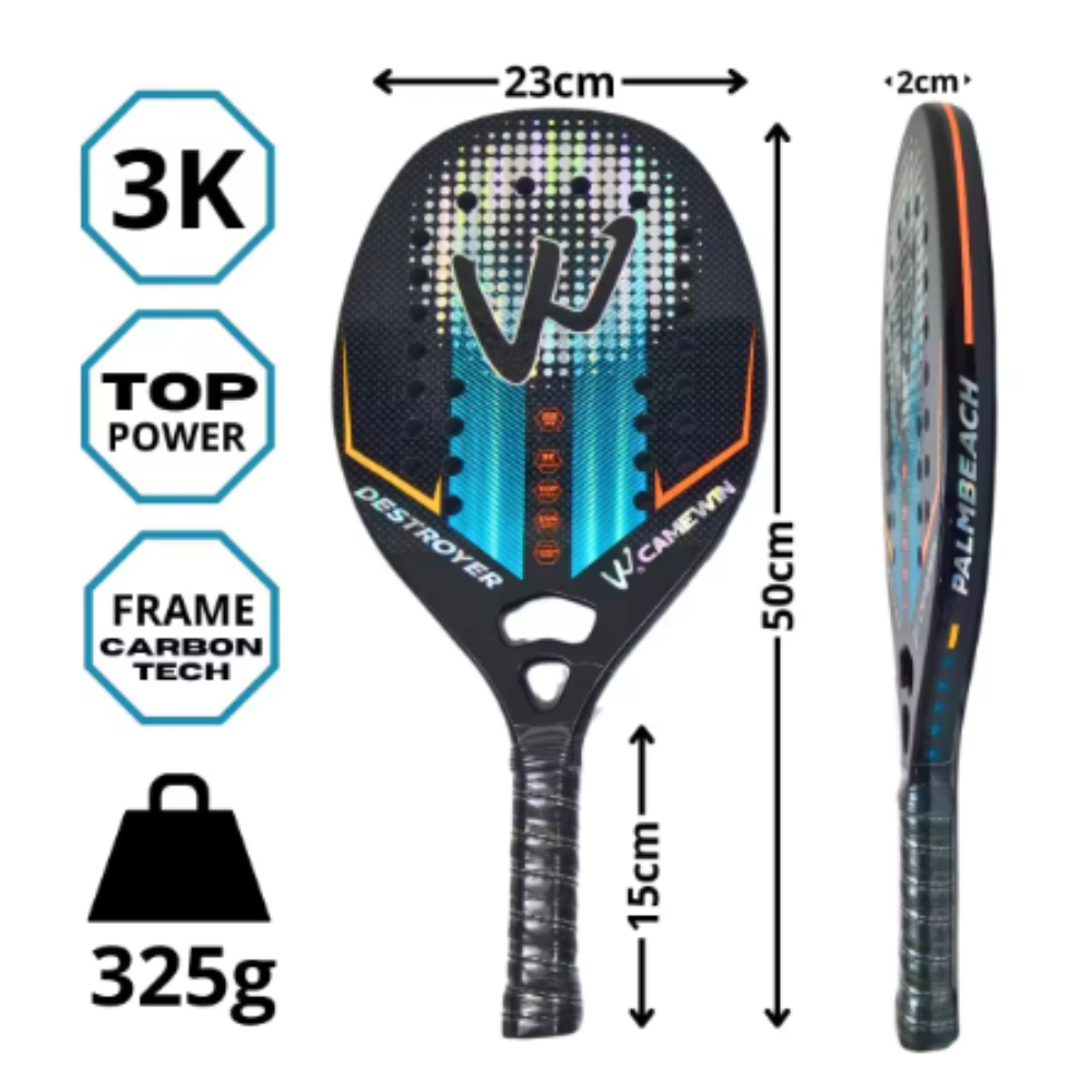 Raquete de Tênis de Praia Camewin Fibra de Carbono 3k Especial 2023 Cor Destroyer Blue