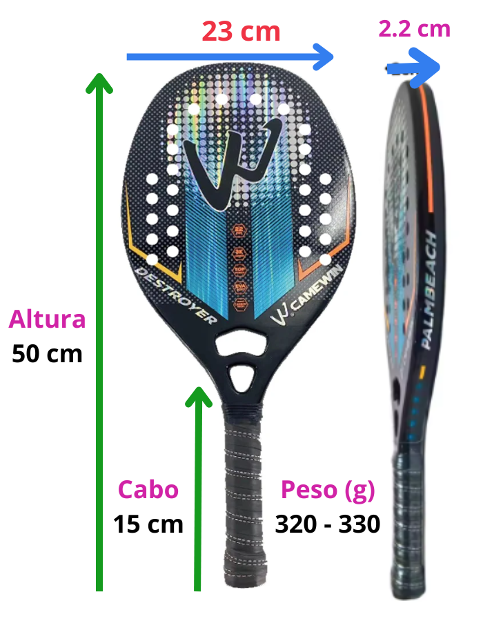 Raquete de Tênis de Praia Camewin Fibra de Carbono 3k Especial 2023 Cor Destroyer Blue