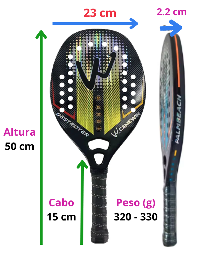 Raquete de Tênis de Praia Camewin Fibra de Carbono 3k Especial 2023 Cor Destroyer Dourada