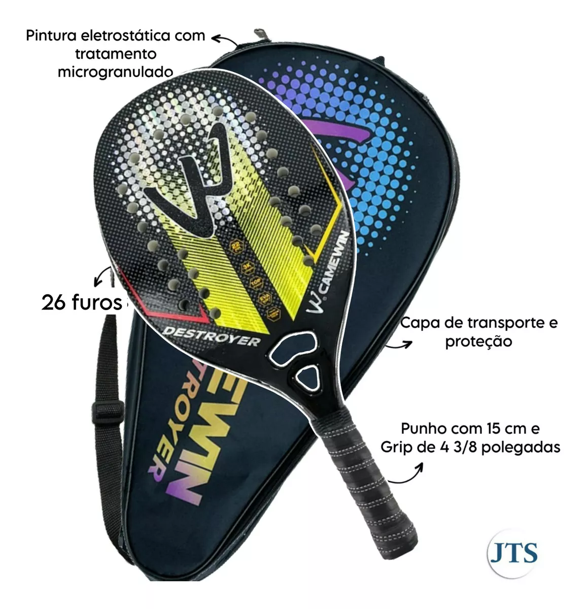 Raquete de Tênis de Praia Camewin Fibra de Carbono 3k Especial 2023 Cor Destroyer Dourada