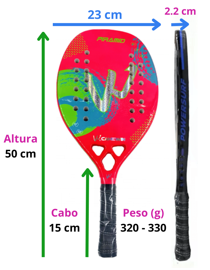 Raquete Tenis Praia Carbono 3K Camewin Profissional Piramid Rosa