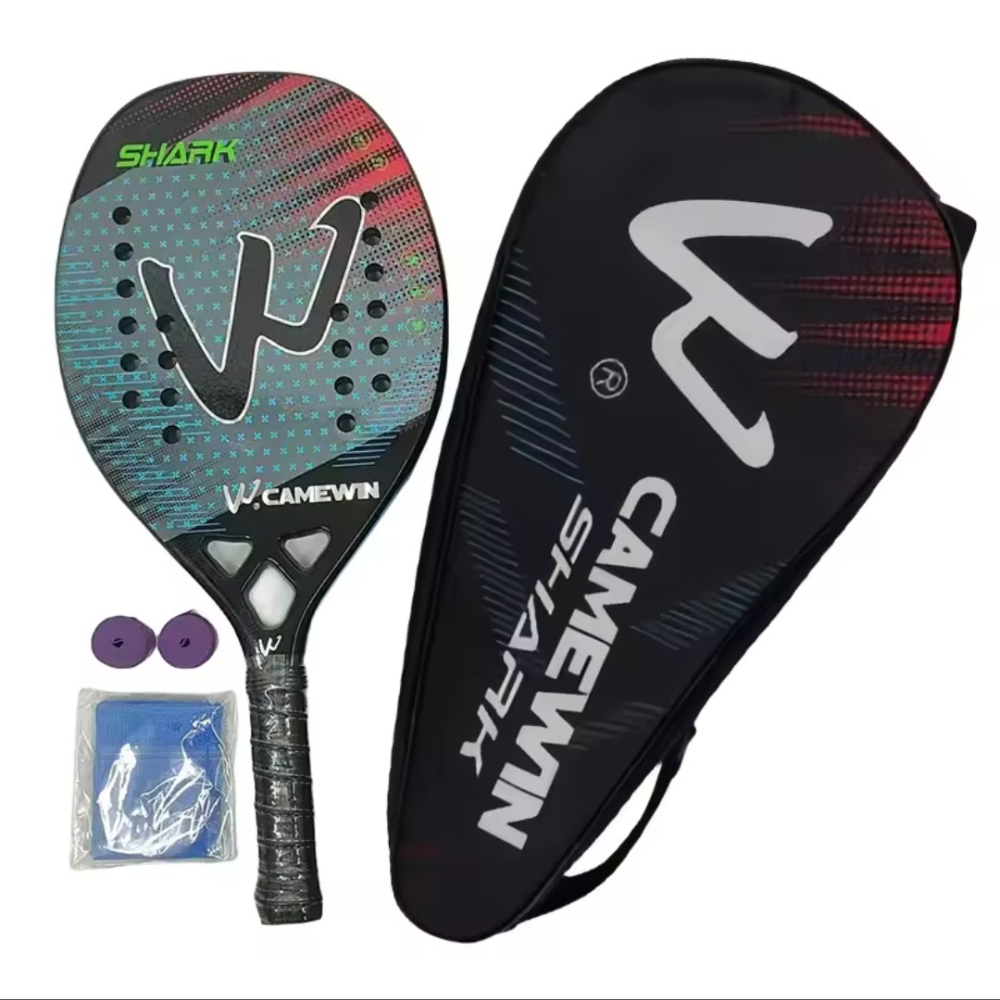 Raquete Tenis Praia Carbono 3K Profissional Camewin Shark Azul 