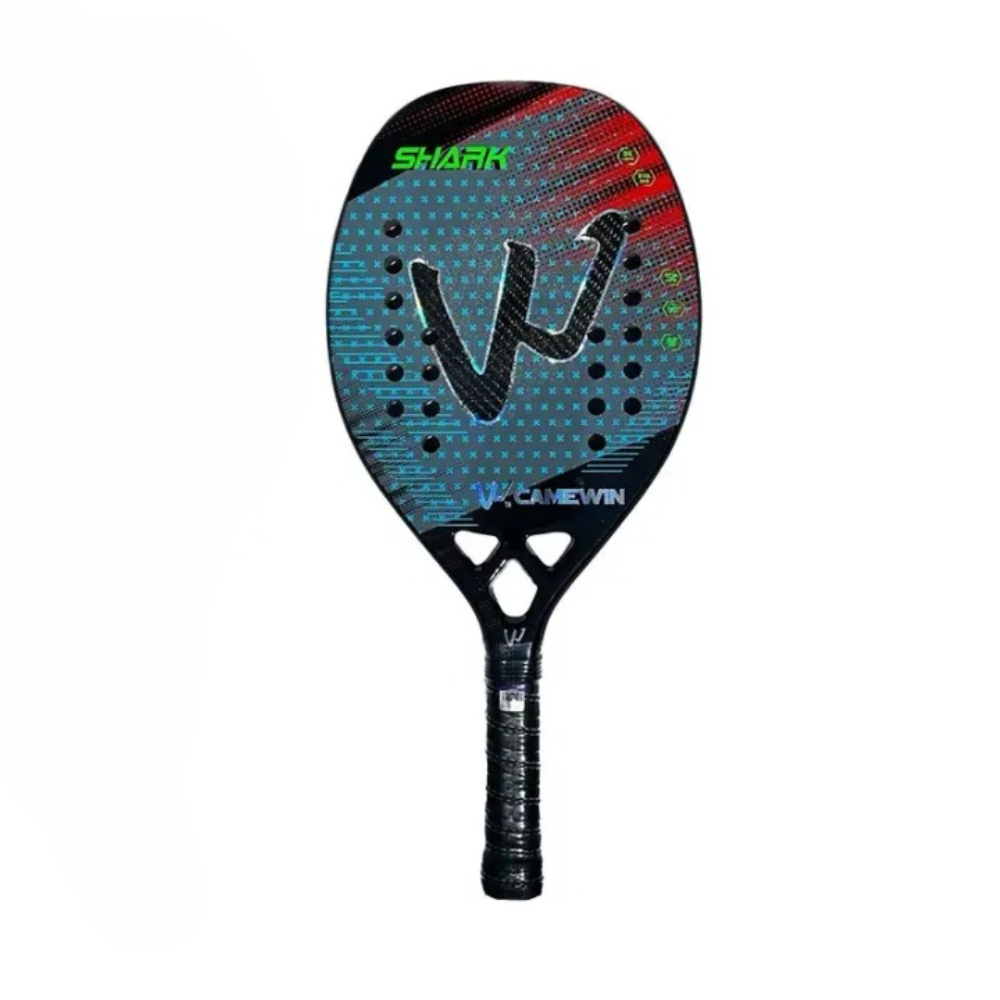 Raquete Tenis Praia Carbono 3K Profissional Camewin Shark Azul