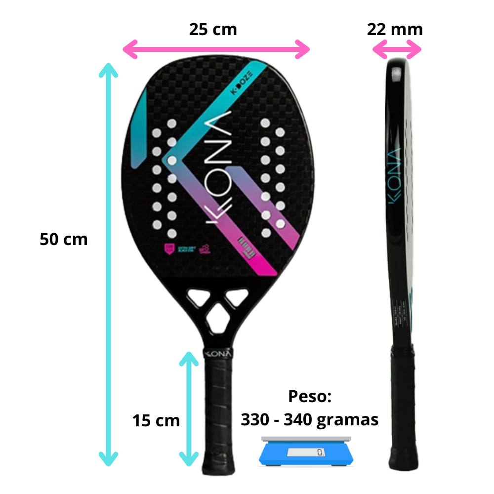 Raquete Beach Tennis Kona K Doze Profissional Carbono 12k Cor Azu- Rosa