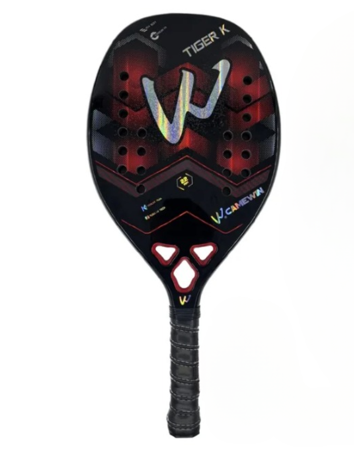 Raquete Tenis Praia Fibra Carbono 3K Camewin Tiger K Red Profissional