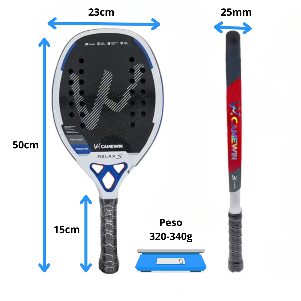 Raquete De Tênis De Praia Fibra Carbono 3K Profissional CAMEWIN Relax S Blue 2025 Novo