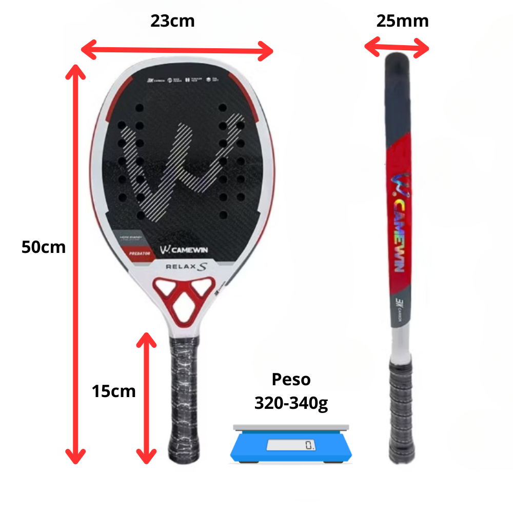Raquete De Tênis De Praia Fibra Carbono 3K Profissional CAMEWIN Relax S Red 2025 Novo