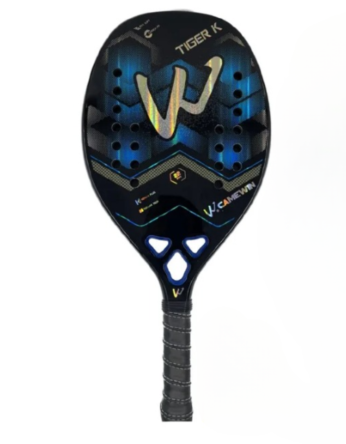 Raquete Tenis Praia Fibra Carbono 3K Camewin Tiger K Blue Profissional