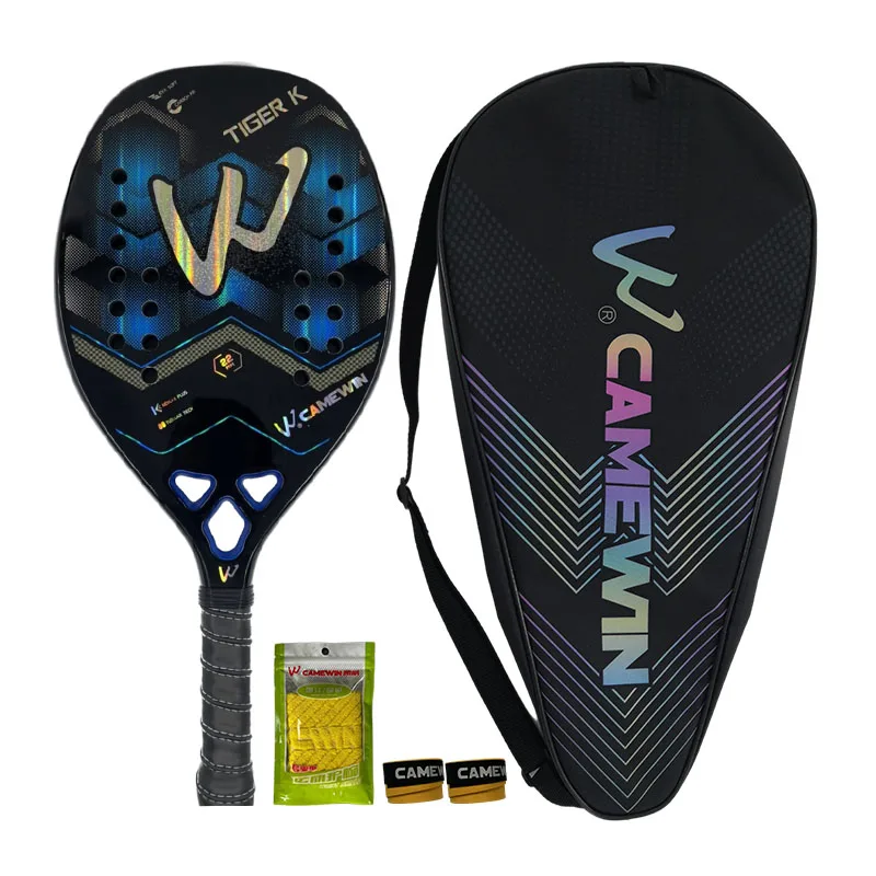 Raquete Tenis Praia Fibra Carbono 3K Camewin Tiger K Blue Profissional