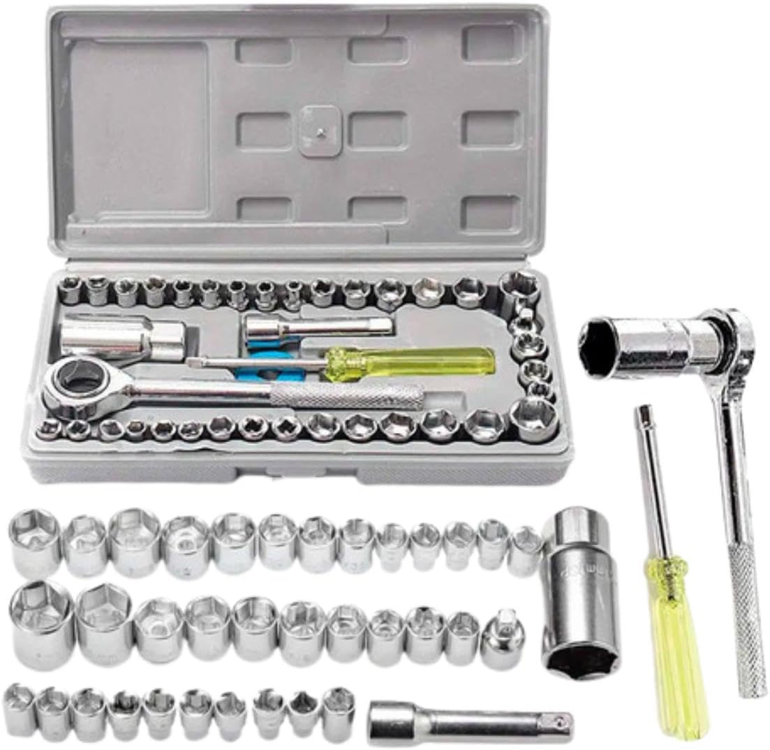 Kit Chave Catraca Soquete Sextavados 40 Peças Reversível Maleta