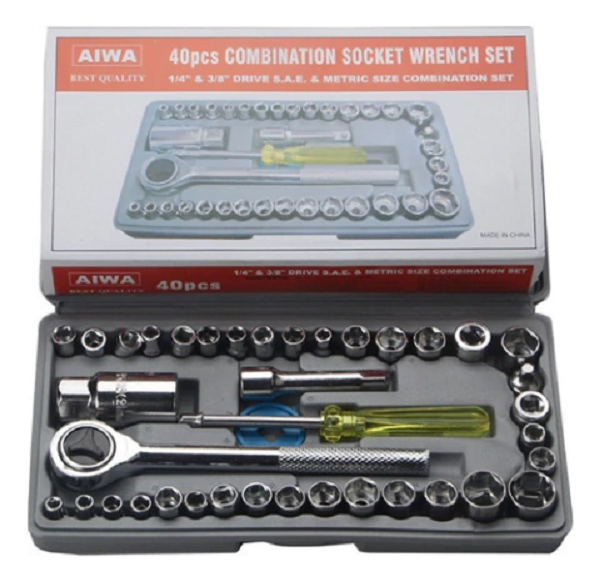 Kit Chave Catraca Soquete Sextavados 40 Peças Reversível Maleta