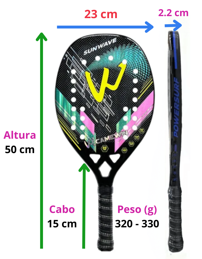 Raquete Tênis Praia Carbono Camewin Sunwave Rosa Profissional