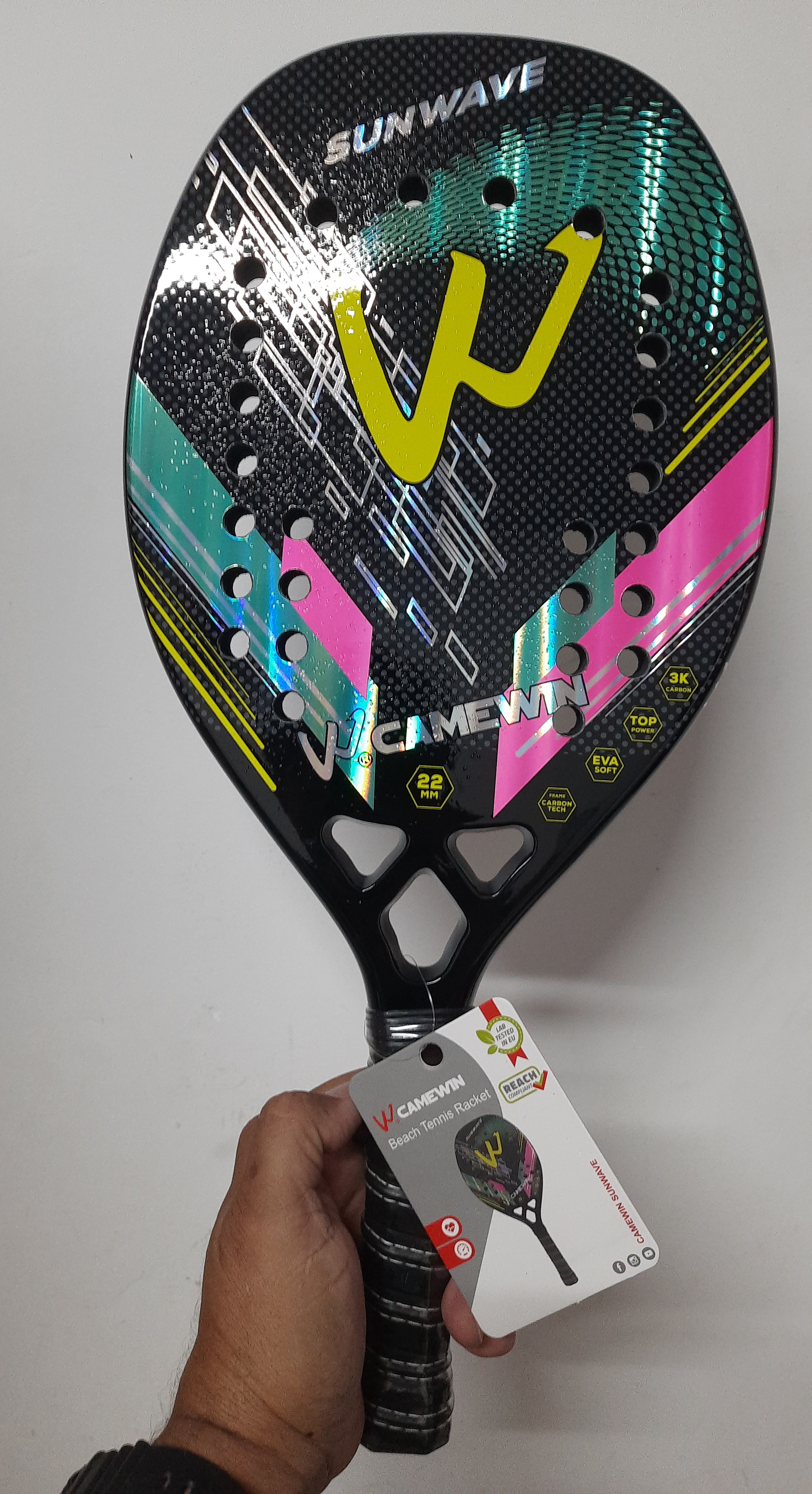 Raquete Tênis Praia Carbono Camewin Sunwave Rosa Profissional
