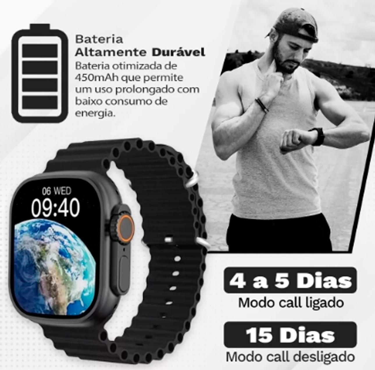 Smartwatch Genérica T800 Ultra Tela de 1.99" Com Pulseira De Silica Gel - Cor Pulseira Preta