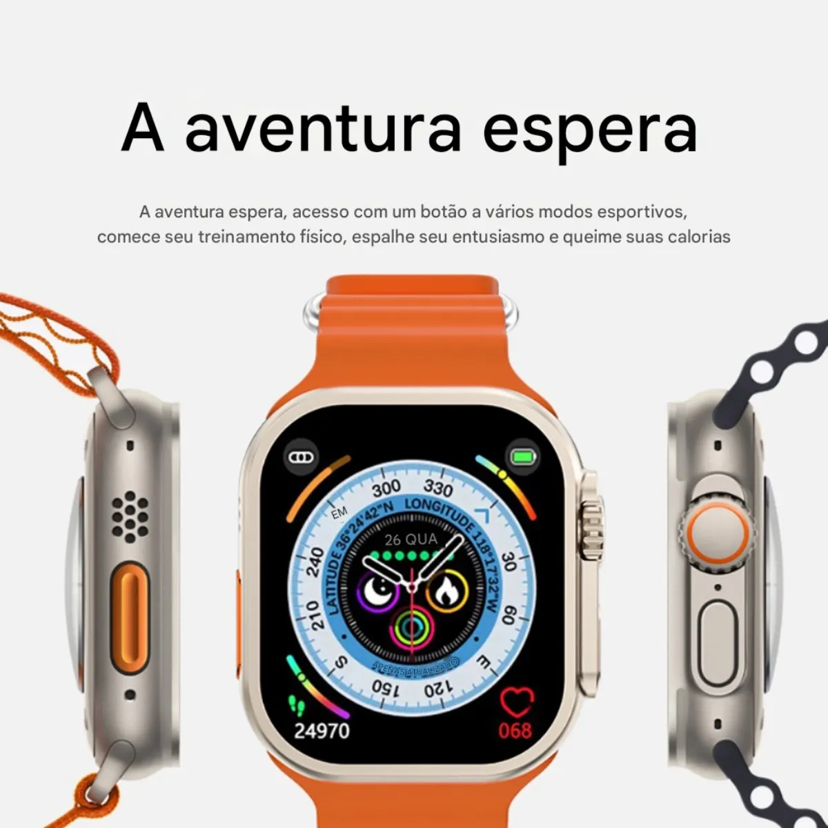 Smartwatch Genérica T800 Ultra Tela de 1.99" Com Pulseira De Silica Gel - Cor Laranja