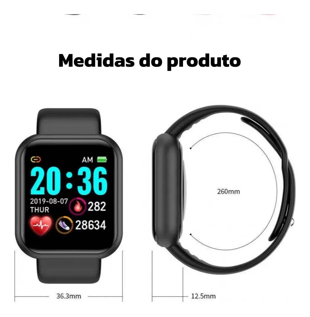 Smartwatch Relógio Inteligente Monitor Cardíaco Bluetooth Android iOS Esportivo