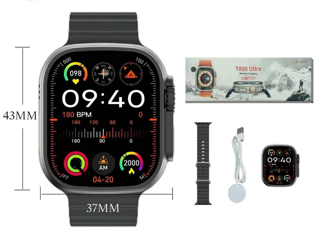 Smartwatch Genérica T800 Ultra Tela de 1.99" Com Pulseira De Silica Gel - Cor Pulseira Preta