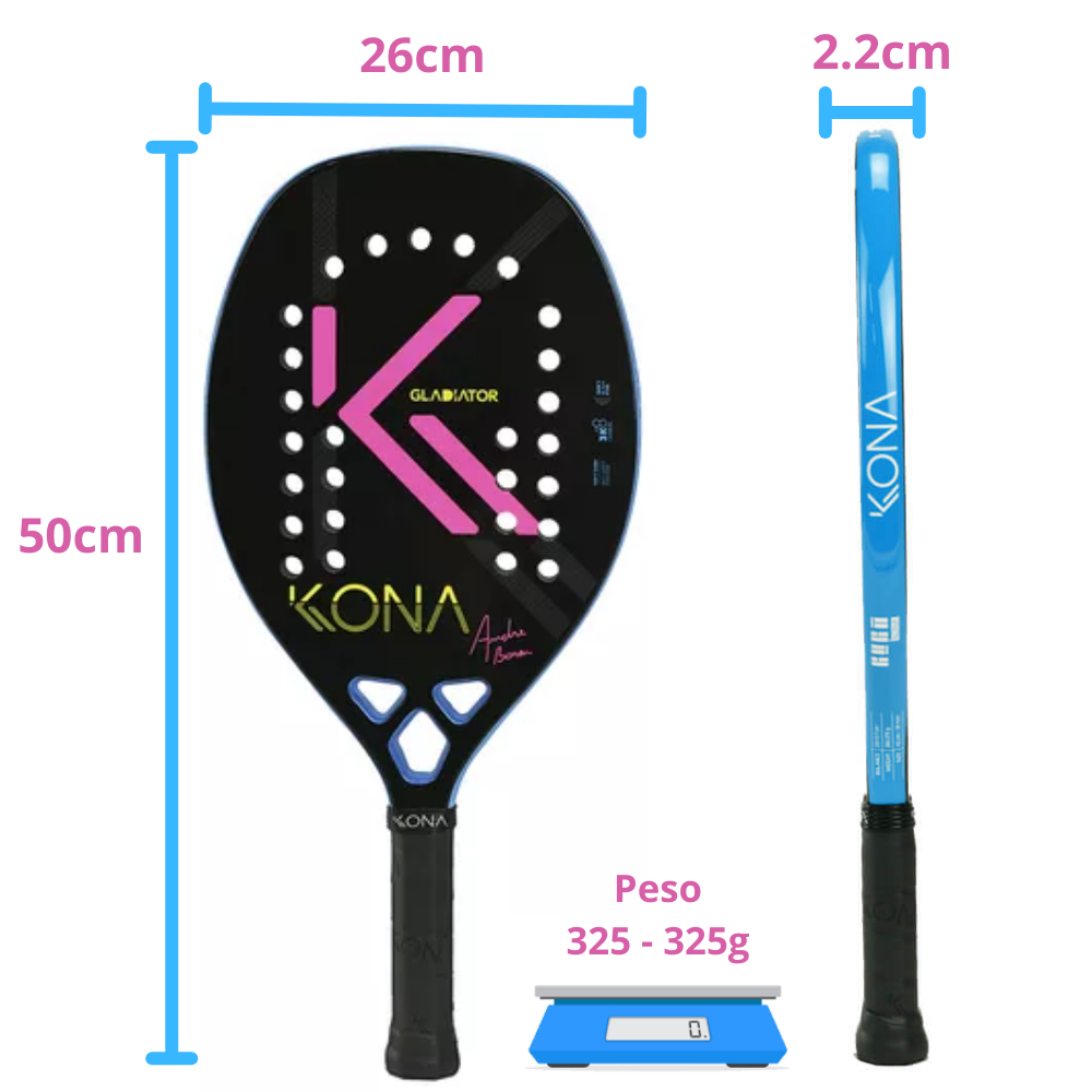 Raquete de Beach Tennis Kona Gladiator – Oficial André Baran – Carbono 3K Premium