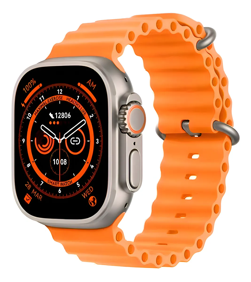 Smartwatch Genérica T800 Ultra Tela de 1.99" Com Pulseira De Silica Gel - Cor Laranja