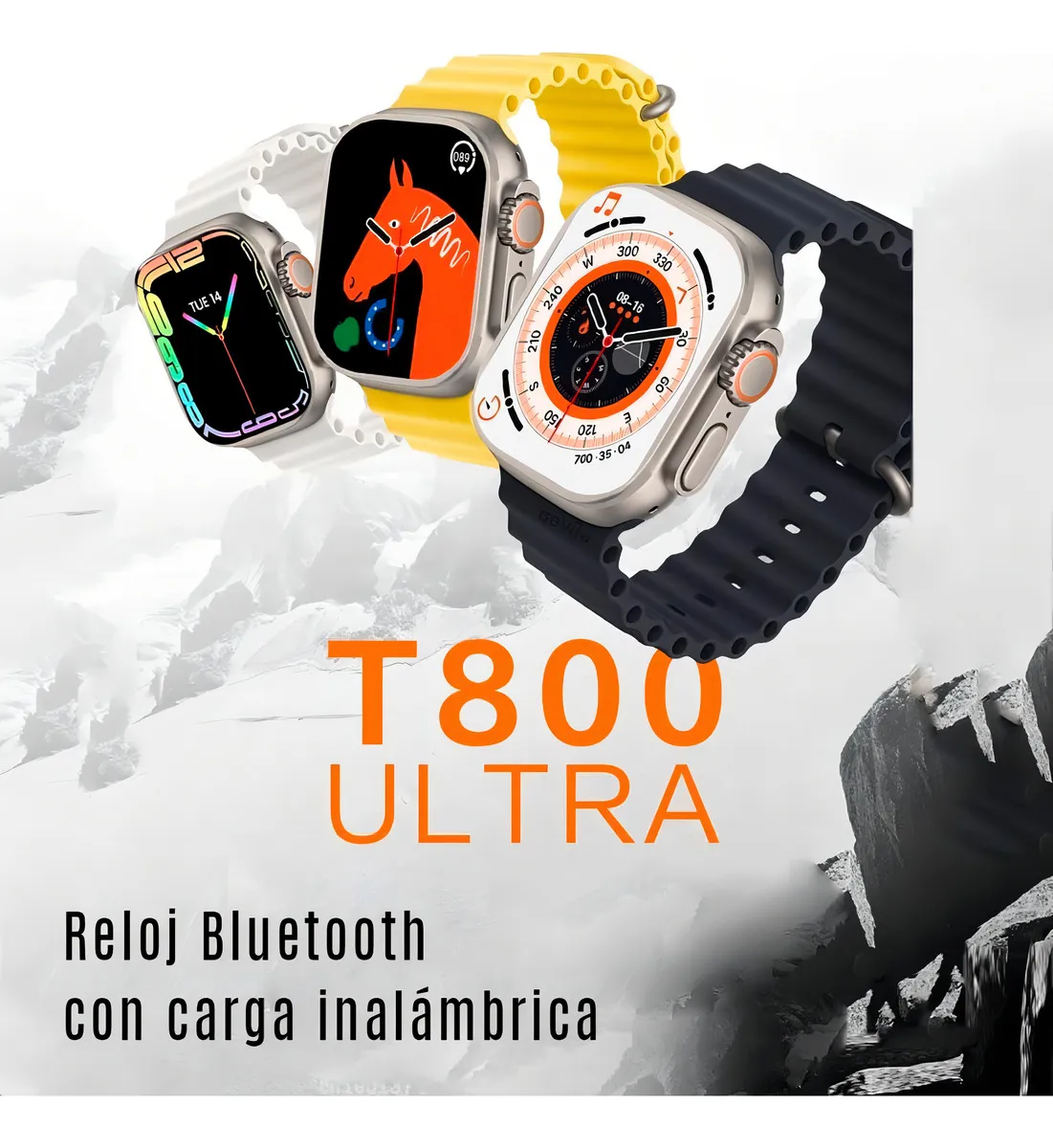 Smartwatch Genérica T800 Ultra Tela de 1.99" Com Pulseira De Silica Gel - Cor Laranja