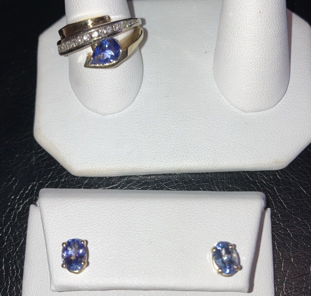 14K Tanzanite & Diamond Ring & Earrings All Natural 