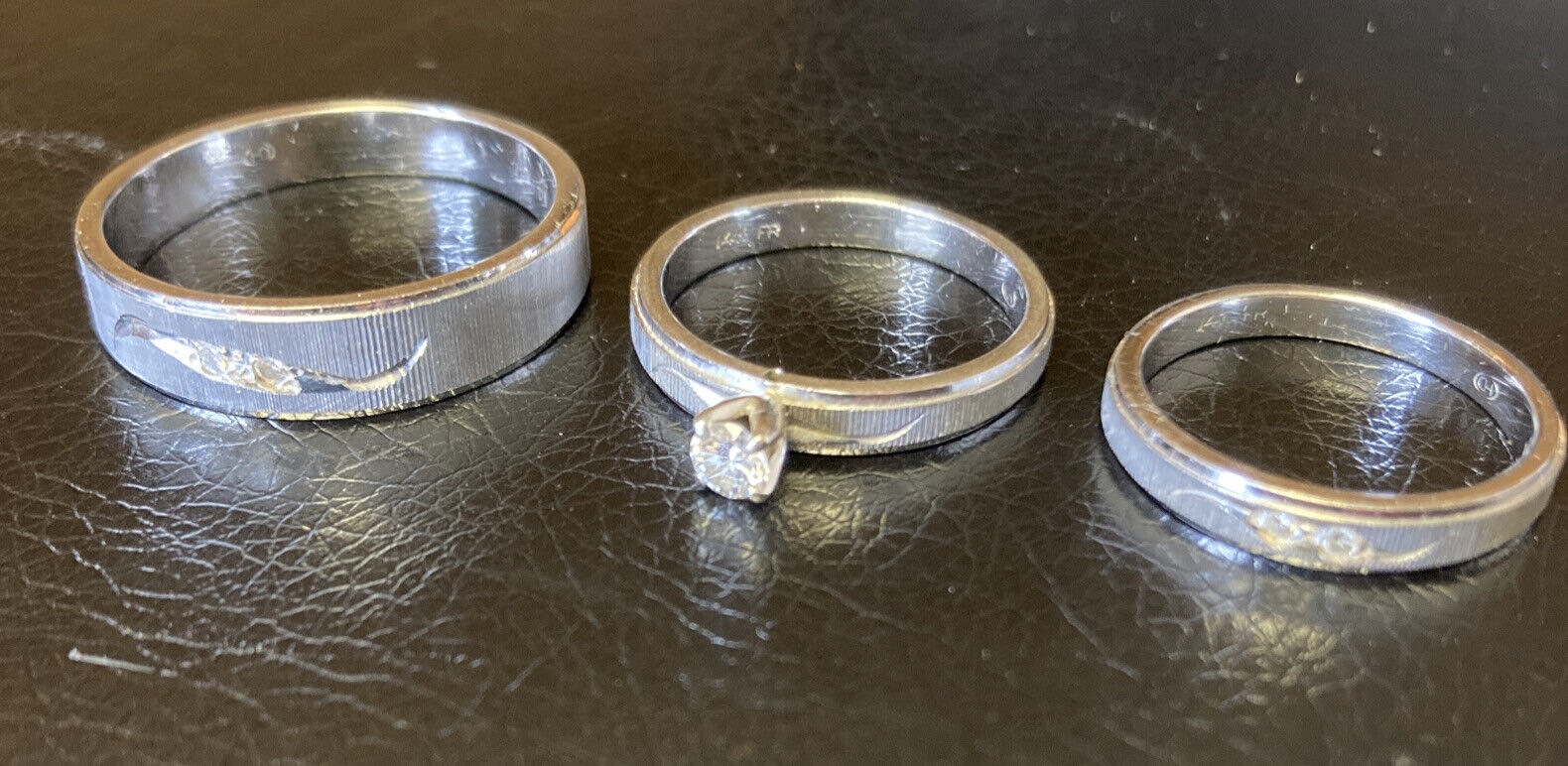 3 Gold Rings Set 14k Gold & Diamond His & Hers Wedding Set