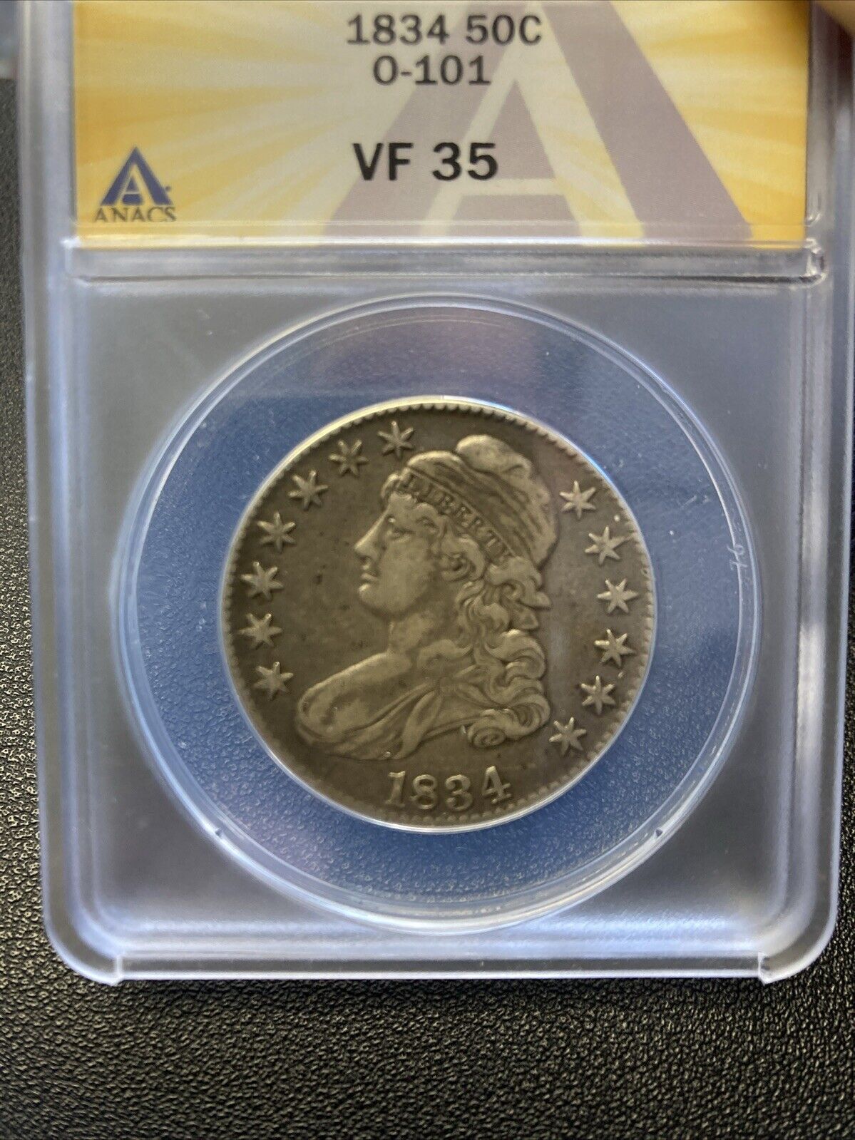 1834 50c Half Dollar O-101 Anacs Graded VF-35
