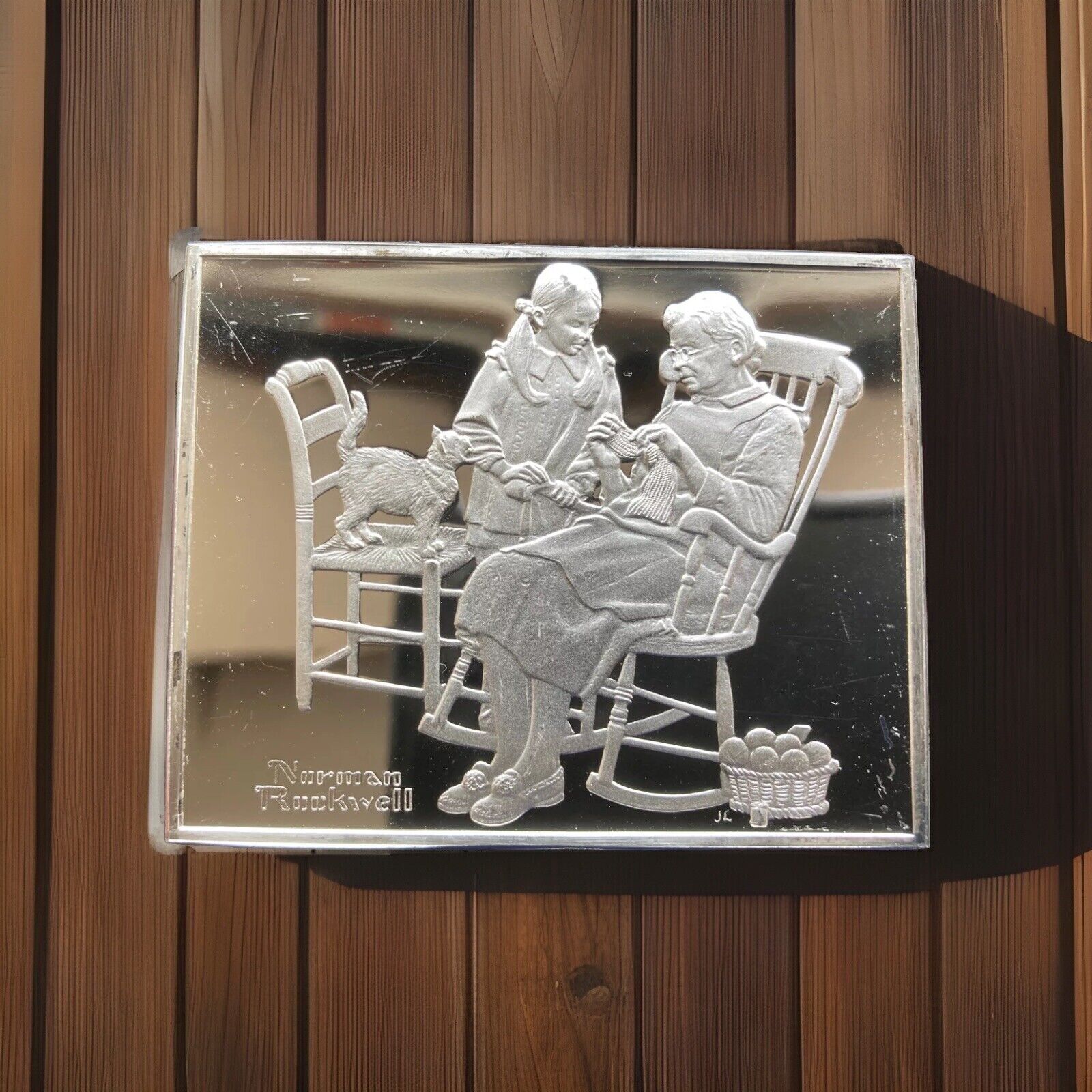NORMAN ROCKWELL Fondest Memories Silver Bar Mint  "The Knitting Lesson"