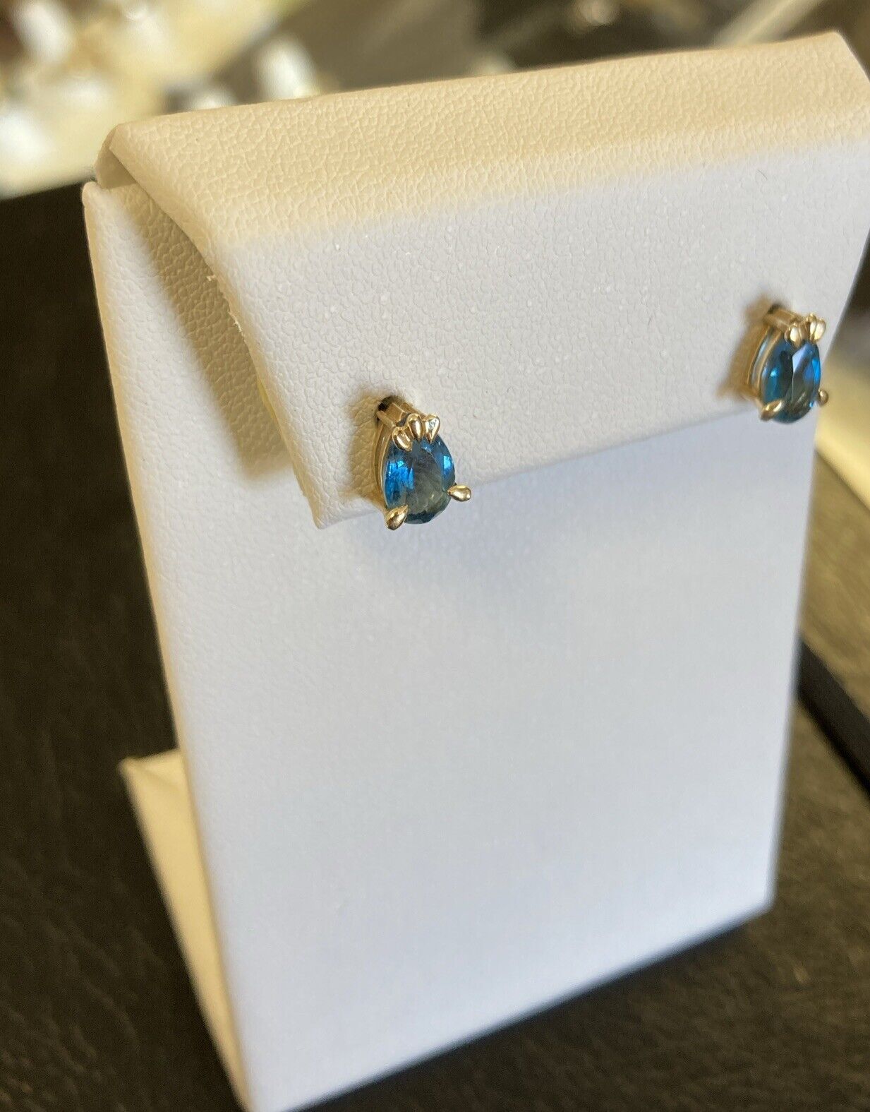 14K Yellow Gold Genuine Blue Topaz Earrings