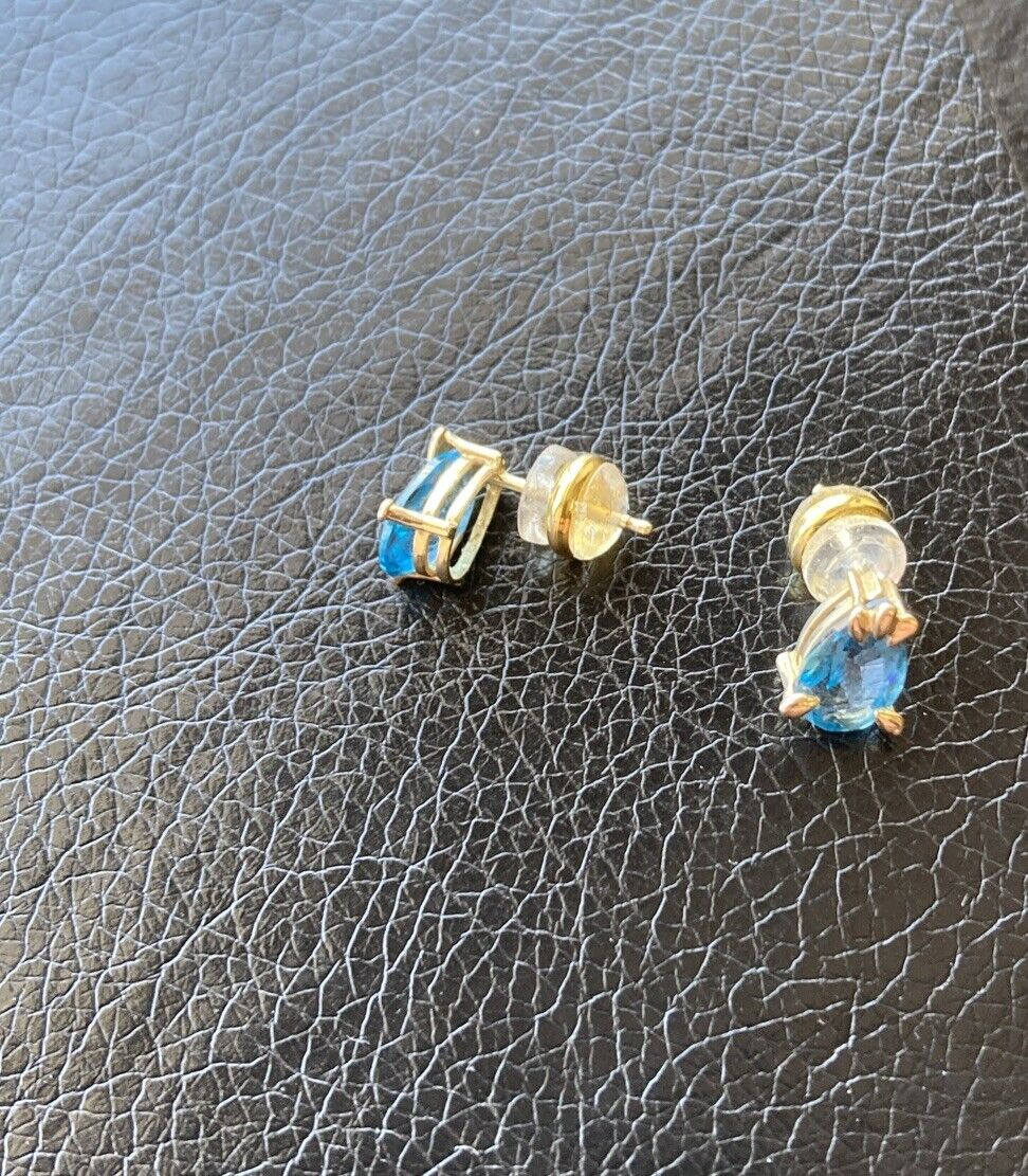 14K Yellow Gold Genuine Blue Topaz Earrings