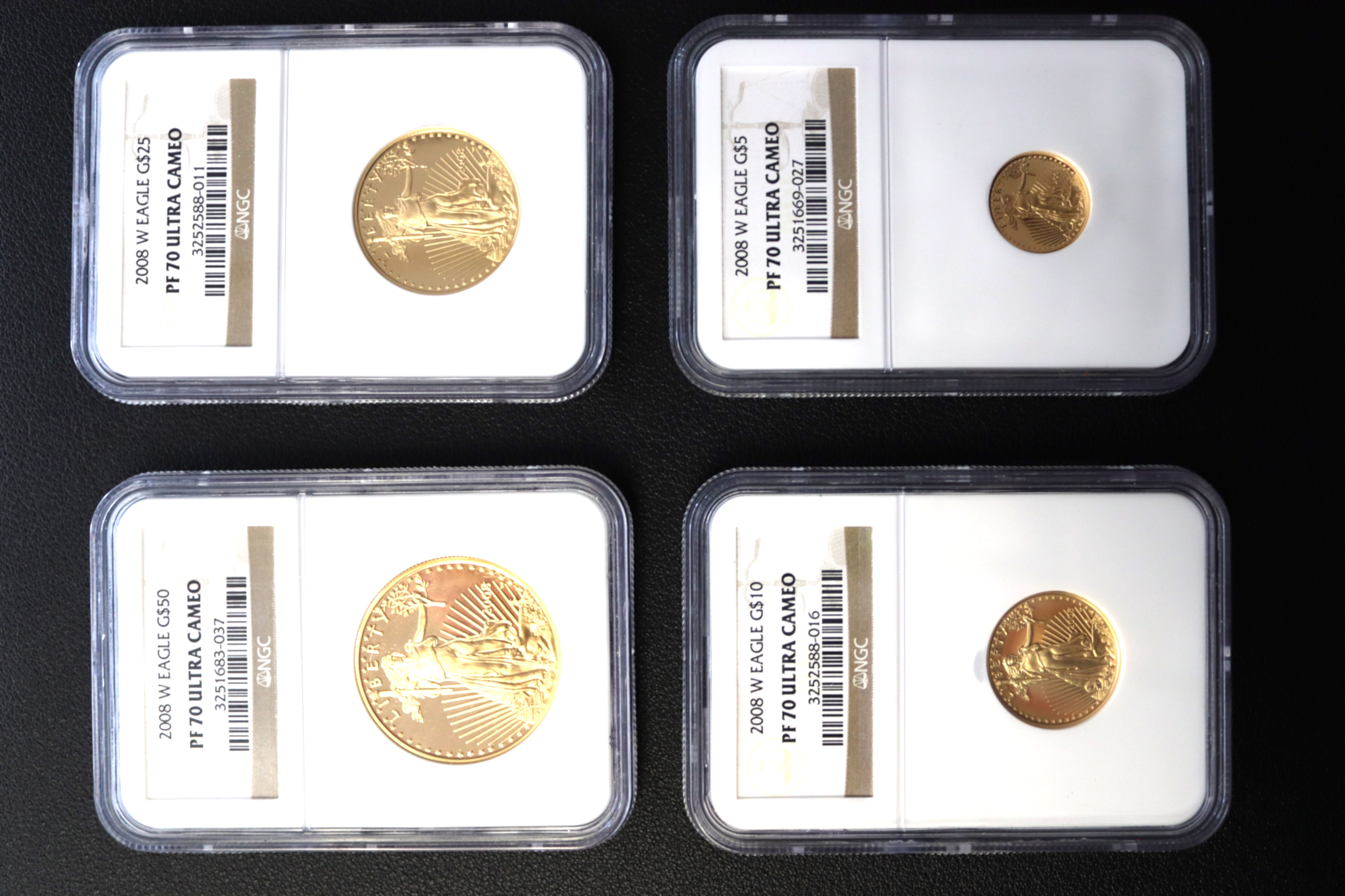 2008 W Gold Eagle  PF-70 ULTRA CAMEO Fractional 4 Coin Set 