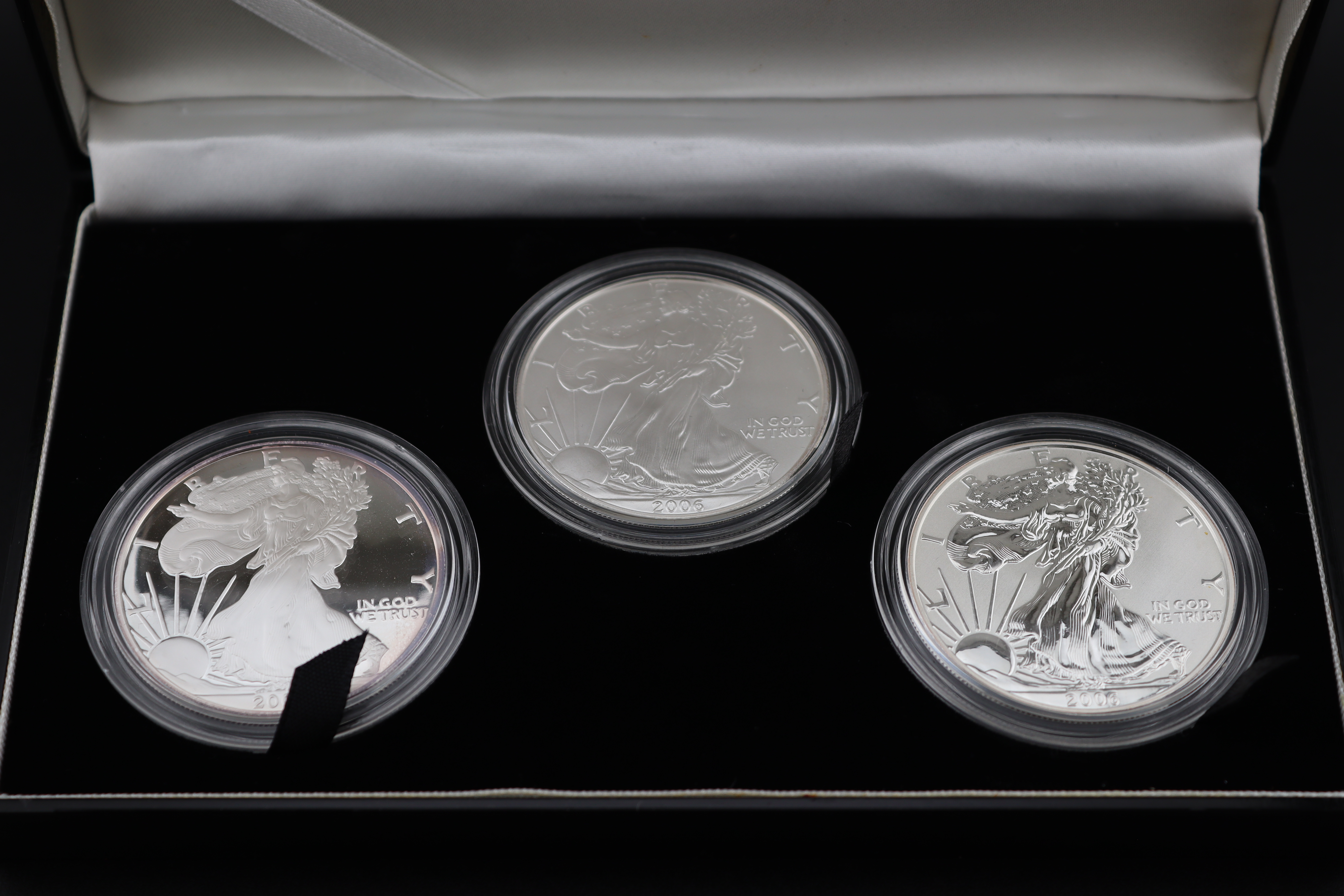 2006-West Point Silver Eagle 20th Anniversary 3-Coin Set; Reverse Proof, Proof, Uncirculated