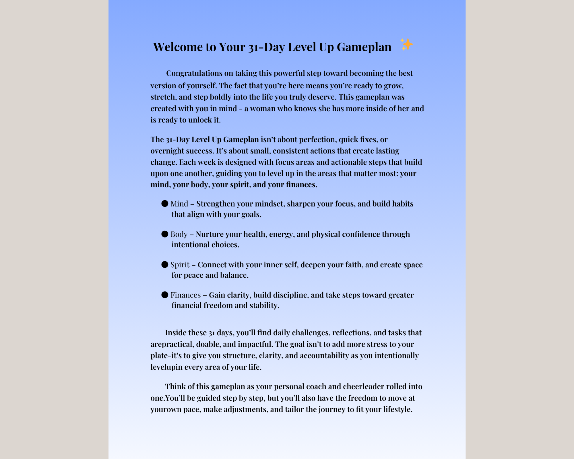 The 31-Day Level Up Gameplan: Self-Improvement Workbook (Digital Download)
