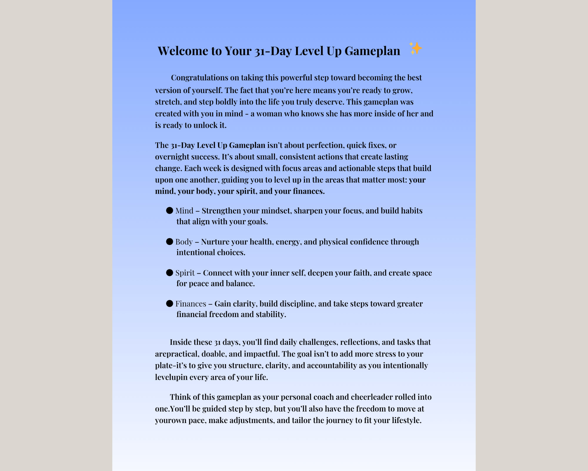 The 31-Day Level Up Gameplan: Self-Improvement Workbook (Digital Download)