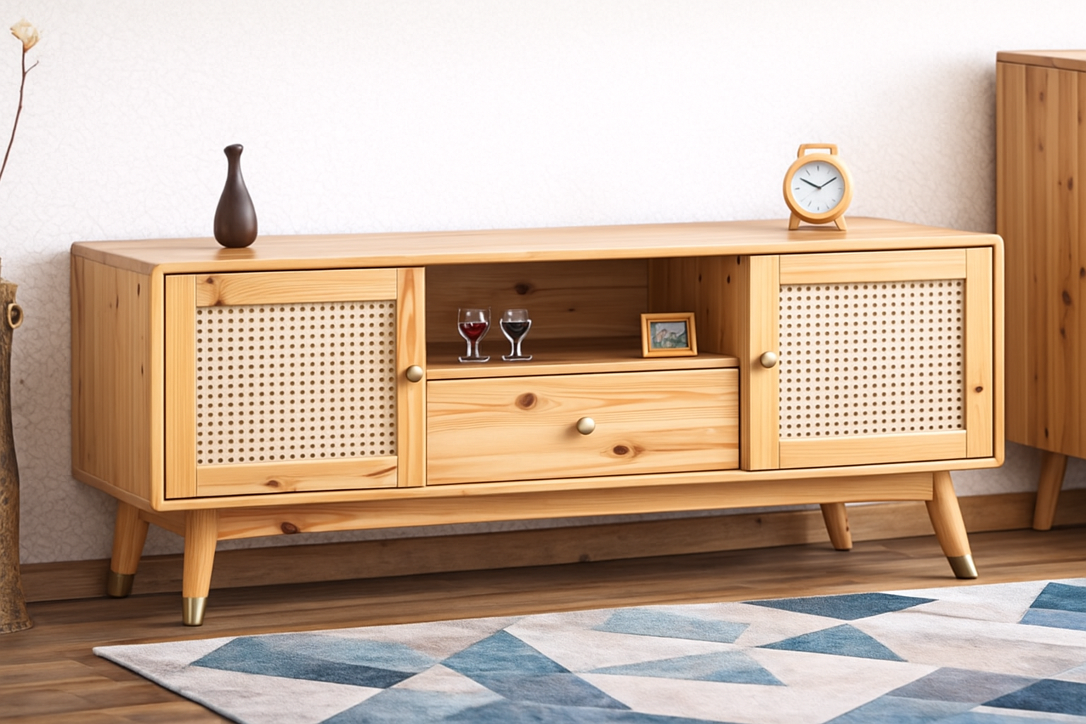 Mid-Century Pine Wood TV cabinet