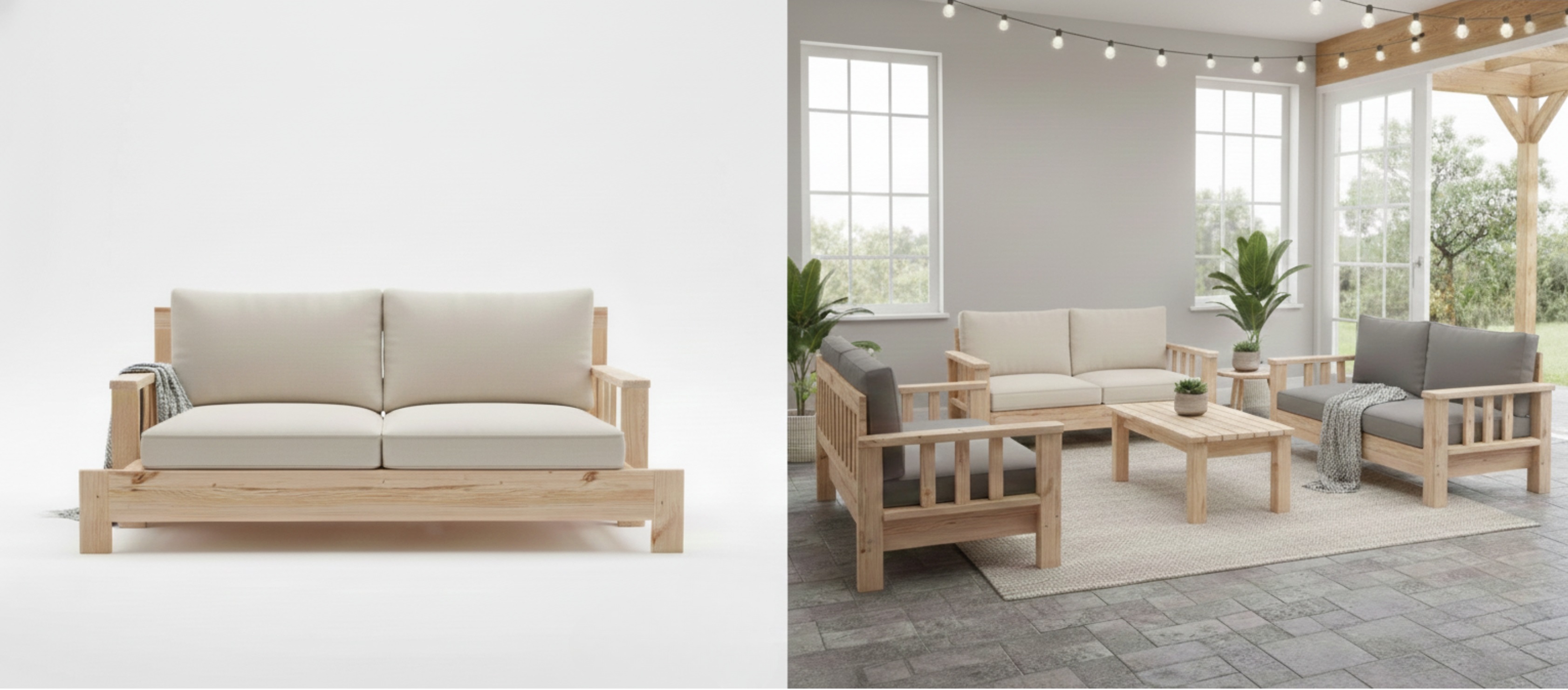 Wooden Sofa cum Bed with Comfy Cushions