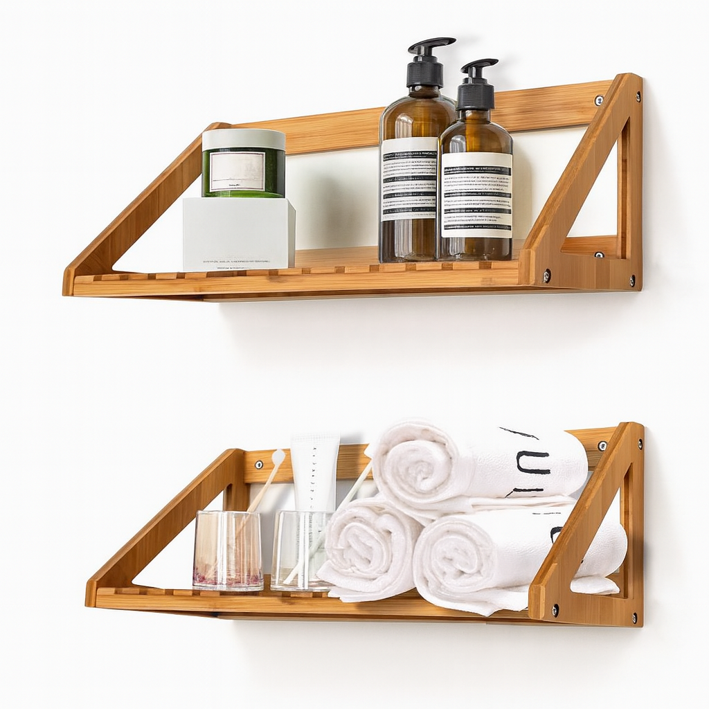 Wall-mounted Pine Wood Shelf (Set of 2)