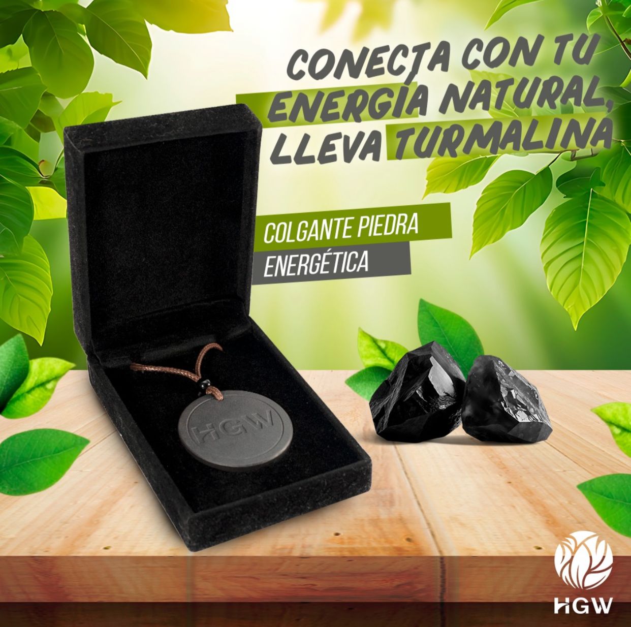 Medallón de Turmalina Negra HGW – Energía Protectora y Elegancia